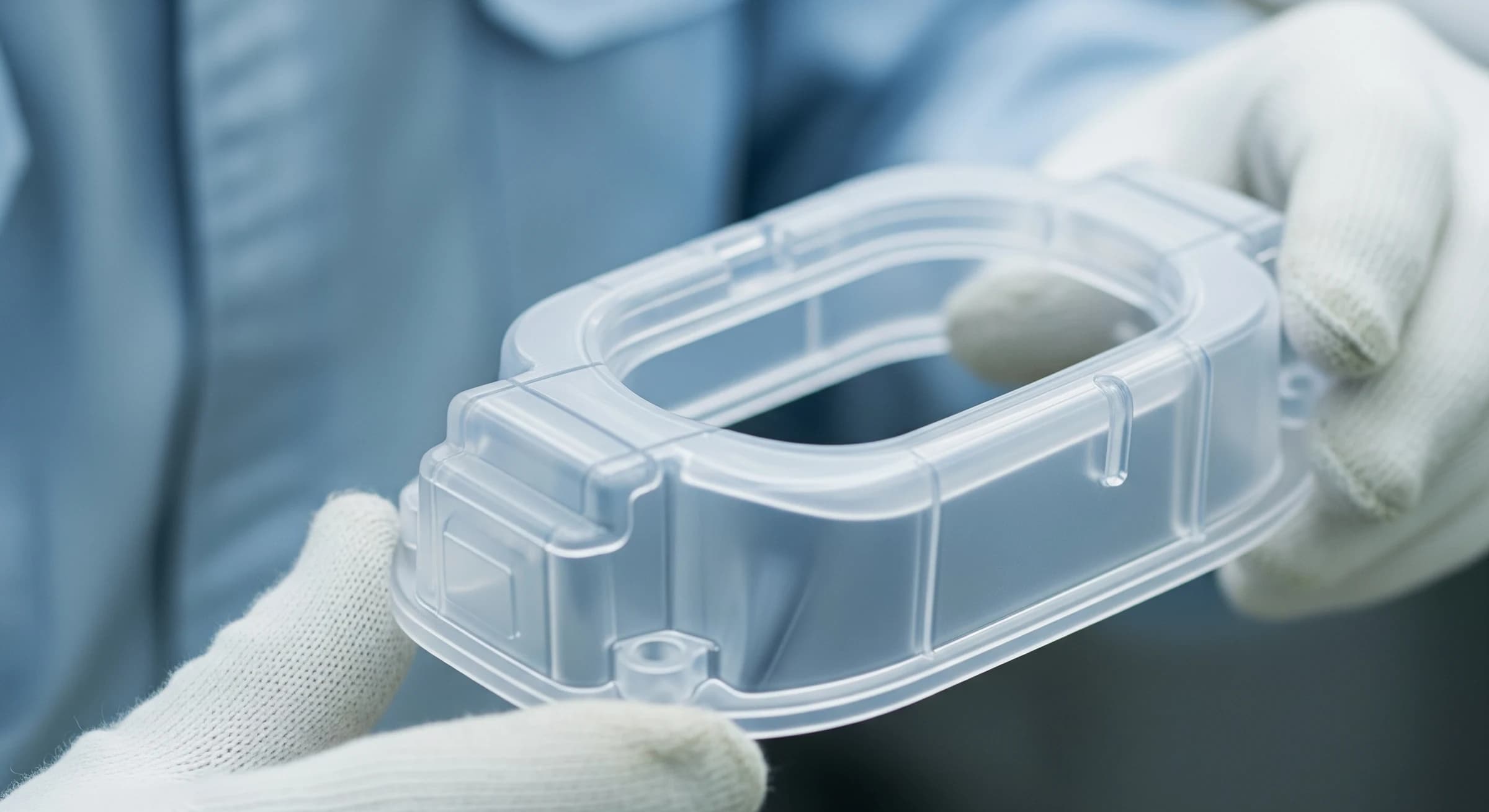 成形されたプラスチック部品を手にする様子